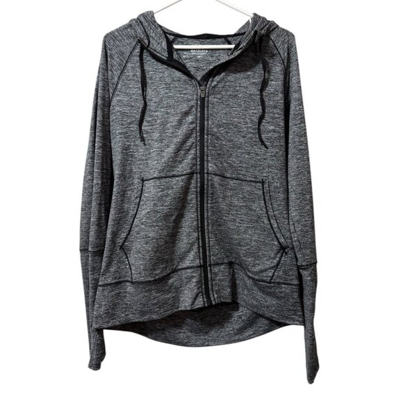 Athleta Jacket Women Medium Gray Black‎ Heather Hoodie Full Zip Running Athletic - Picture 1 of 11